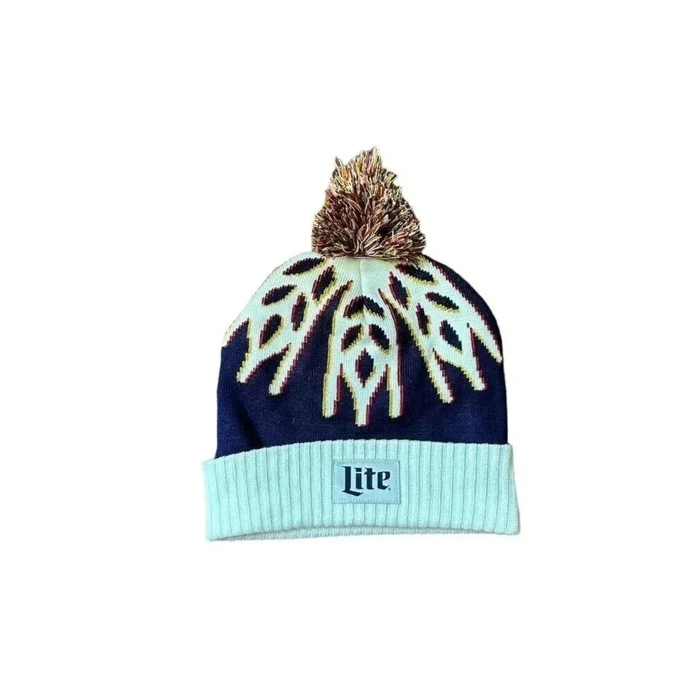 Miller Lite Beer Beanie With Pom